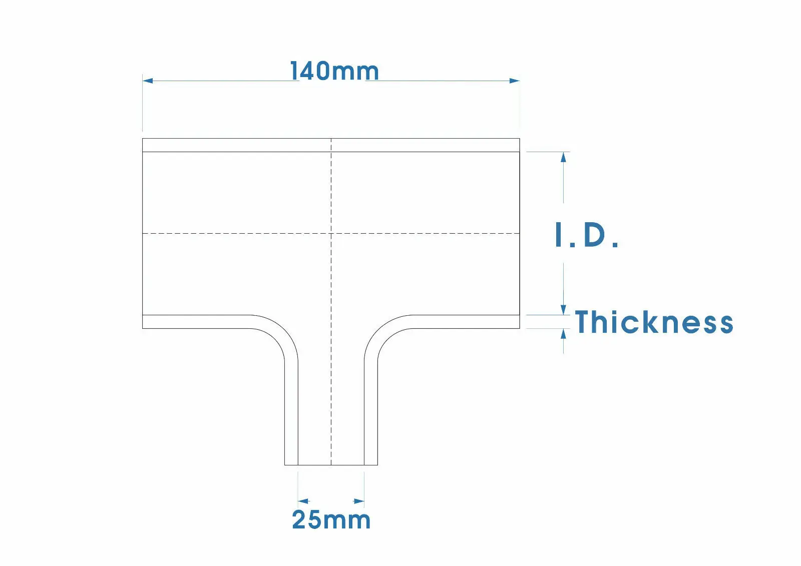 140 mm lengte T-vorm rechte slang 2 "2,5" 2,75 "3" T-stuk siliconenslang voor 25 mm ID BOV 51 mm 57 mm 60 mm 63 mm 70 mm 76 mm 80 mm