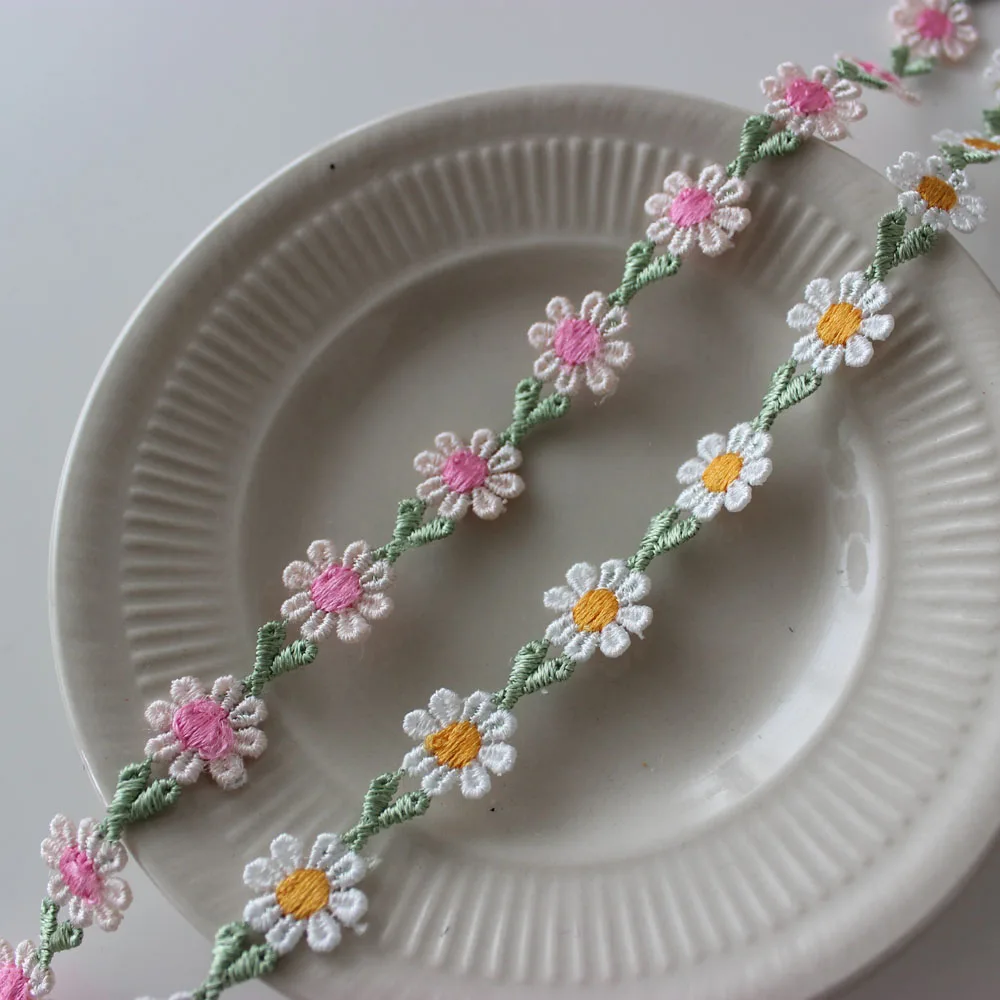 3 Yards 16mm Daisy Lace Flowers Patches Applique Ribbon White Embroidery Trim for Clothes Sewing Accessories decoration Lace