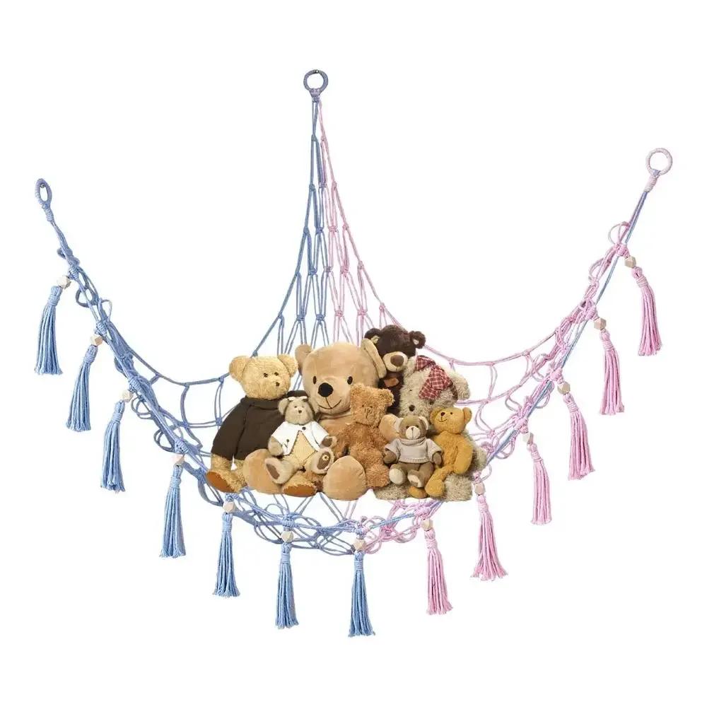 Stuffed Animals Toys Hammocks,Kids Toys Storage Organizer ，Space Saving，Colorful Cotton Rope Net For Decorate Children\'s Rooms