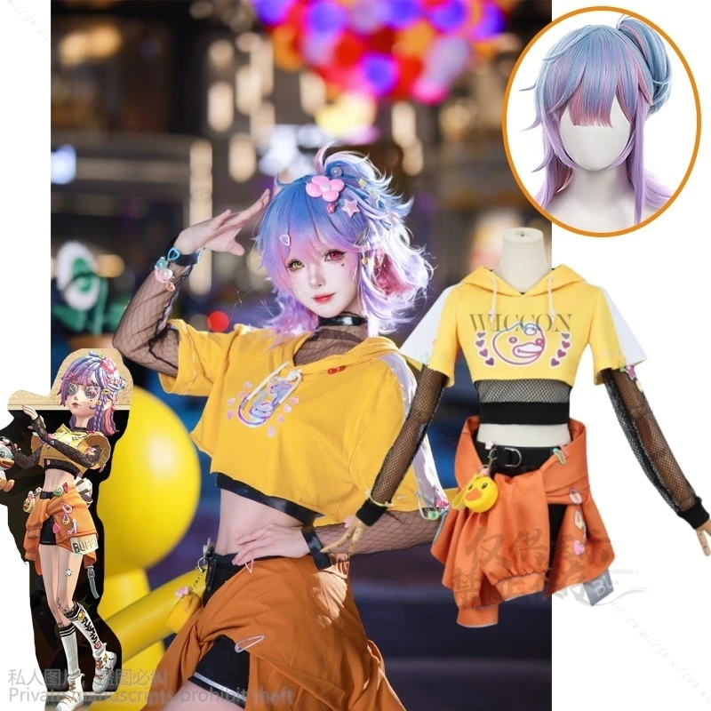 

Anime Game Identity V Cosplay Yellow Duck Perfumer Vera Nair Costume Buffy Uniform Wig Party Anime Role Outfit For Woman Man