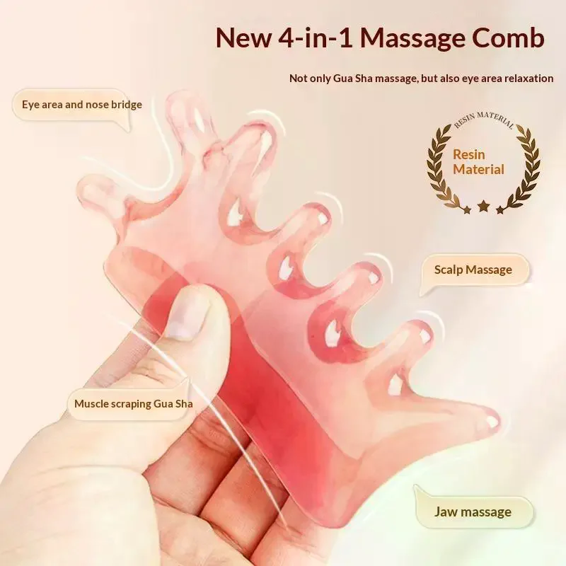 4 In 1 Head Massage Comb Meridian Scalp Resin Scalp Massage Comb Head Unblocking Face Nose Massager Guasha Tools