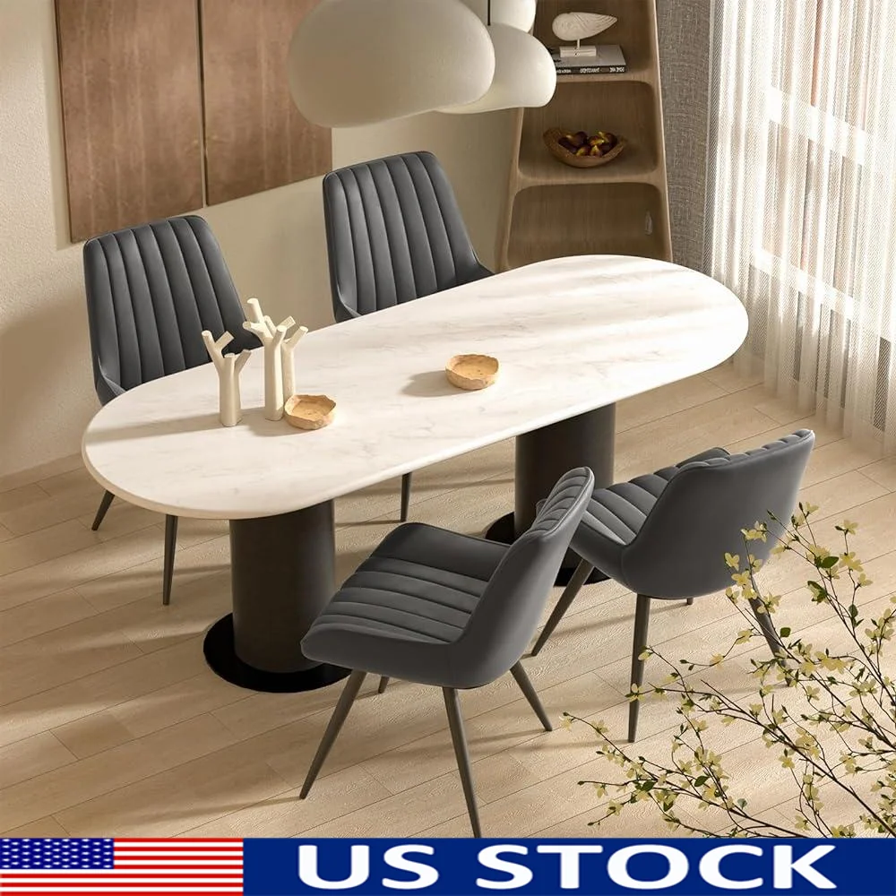 Modern Dining Chairs Set of 4 Comfy Upholstered Fabric Kitchen Side Chairs with Thick Cushions and Strong Metal Legs