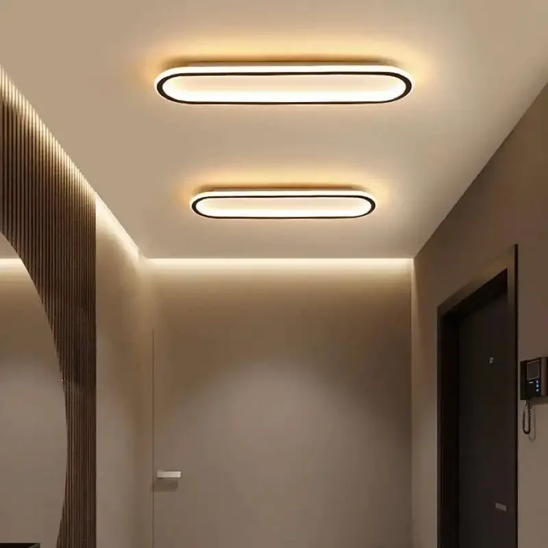 Modern LED Oval Ceiling Light Slim Flush Mount Lamp Warm Backlit Design for Hallway Corridor Entryway Kitchen Bedroom Home Decor