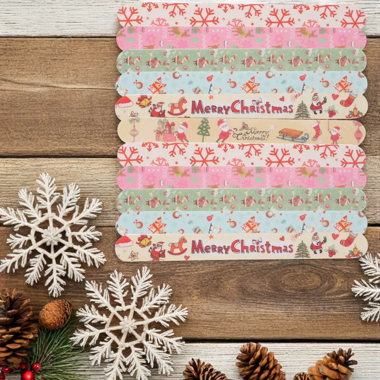 

24pcs Nail Files Christmas Theme Natural False Nails Shaping Handheld Buffers EVA Stickers Holiday Polishing Tools