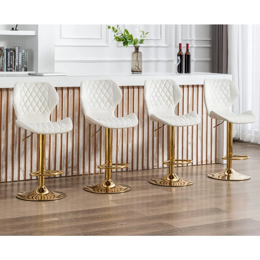 

Velvet Bar Stools Set of 4 Counter Height Barstools with Back Swivel with Gold Base Modern Adjustable, Bar Chairs