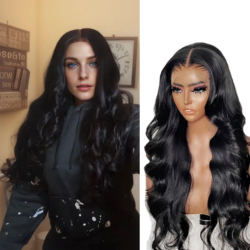 

Синтетический парик HD Lace Front с прозрачной передней частью, 180% плотность, натуральный черный цвет, волнистые волосы для женщин