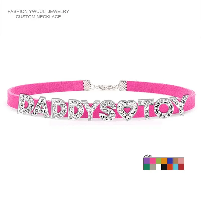 Fashion Rhinestone Letter DADDYS TOY Choker Necklace for Women Girls Korean Leather Collar Custom Personalized Sexy Neck Jewelry