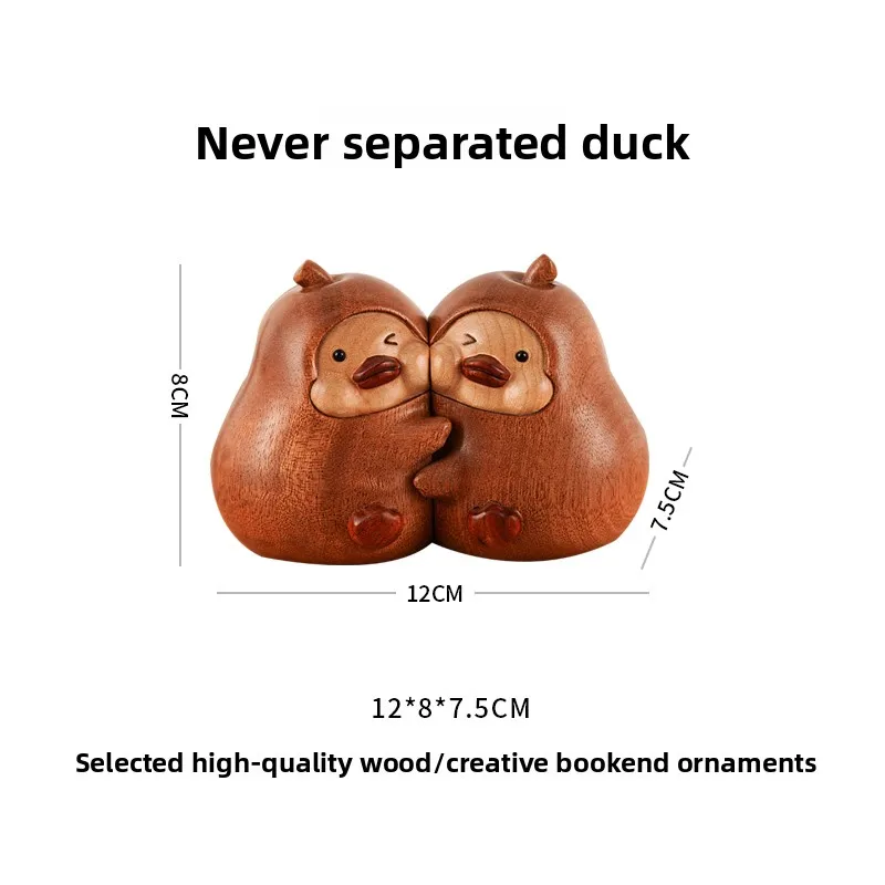 Hugging Duck Bookends Solid Wood Cute Animal Book Holder for Study Wine Cabinet Desktop Decor Unique Housewarming Birthday Gift