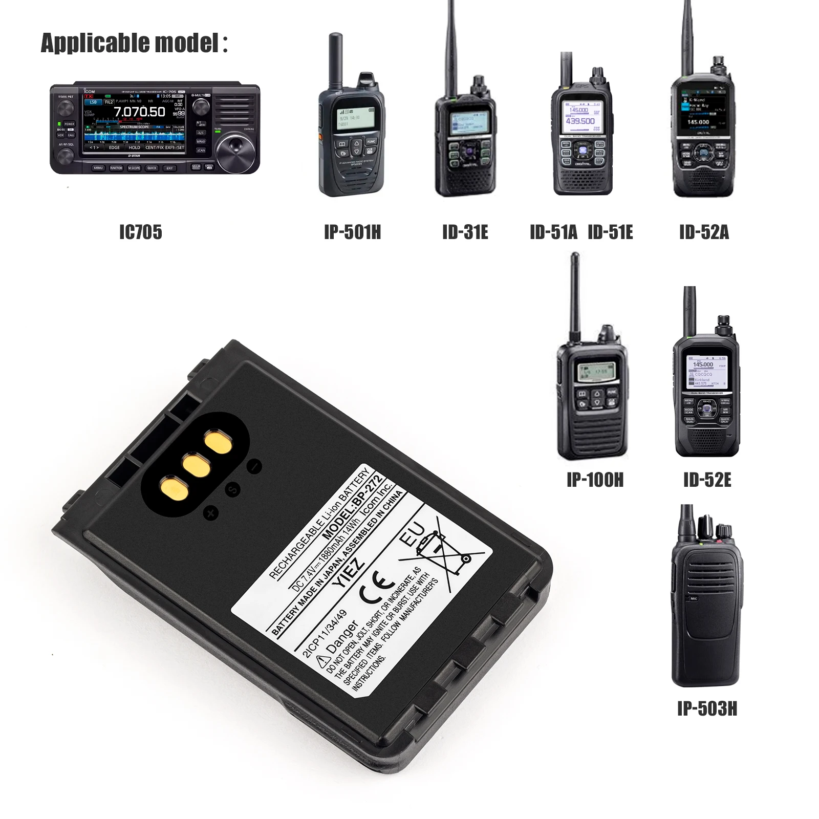 BP-272 Originele tweewegradio's Batterij voor Icom IC-705 ID-31 ID-31E ID-51 ID-51E ID-52 IP-100H IP-501H IP-503H, BP-307 BP-271