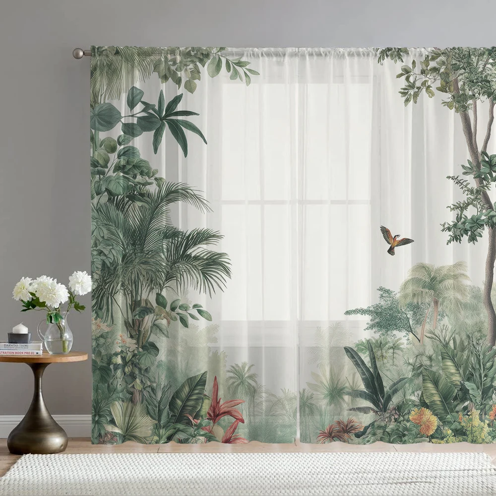 2PCS Forest printed window screens for home decoration, with pole bags, suitable for kitchens, cafes, and living rooms