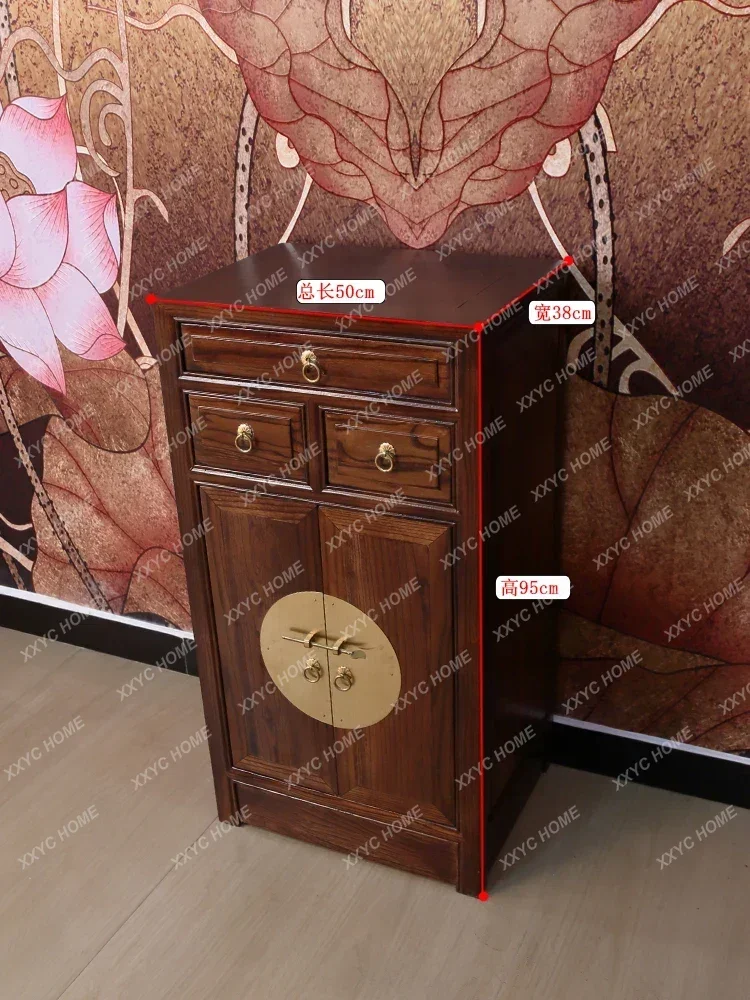VHChinese-style dining side cabinet, solid wood elm foyer, entrance cabinet, simple four-door living room storage cabinet