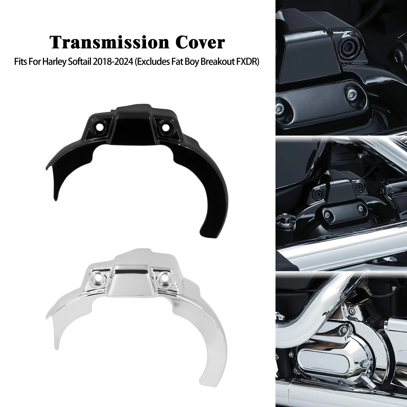 

Motorcycle Metal Transmission Cover Trim Black/Chrome For Harley Softail Heritage Low Riders Deluxe Fat Bob Street Bob 2018-2024