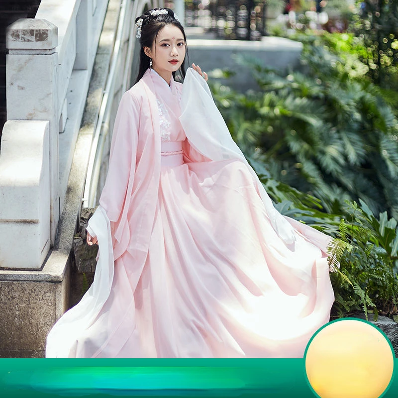 Chinese Hanfu Dress 3PCS Set Chic Pink Flowing Maxi Dress Chinese Ancient Women Embroidery Dress Costume for Shooting Graduation