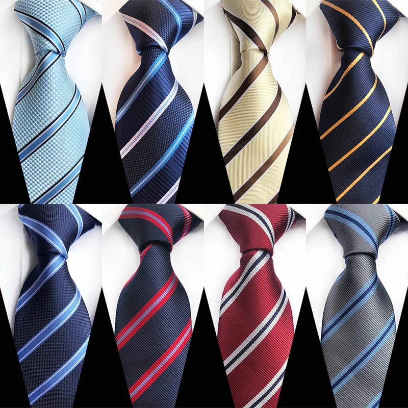 Luxury 8CM Mens Necktie Stripes Striped Tie For Man Groom Jacquard Woven Neck Tie For Business Wedding Party