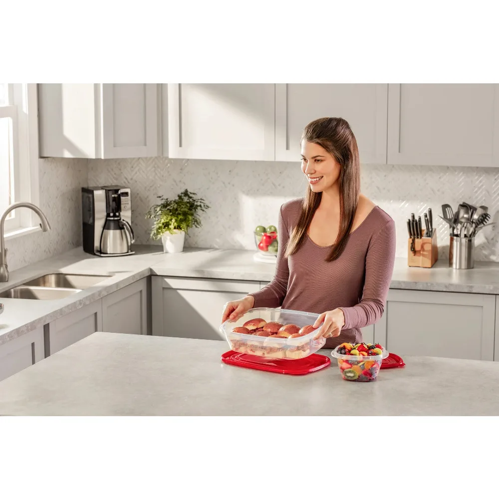

(2 упаковки) Rubbermaid Takeongs, 1 галлон, 2 упаковки, красные, большие прямоугольные пластиковые контейнеры для хранения продуктов питания