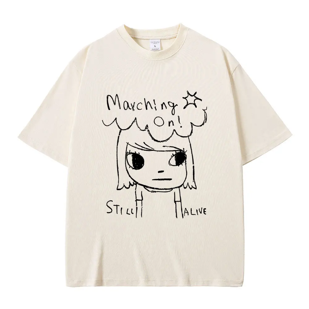

Hot Sale Yoshitomo Nara Marching on Still Alive T Shirts Men Women Casual Cotton T-shirt Male Oversized Short Sleeve Streetwear