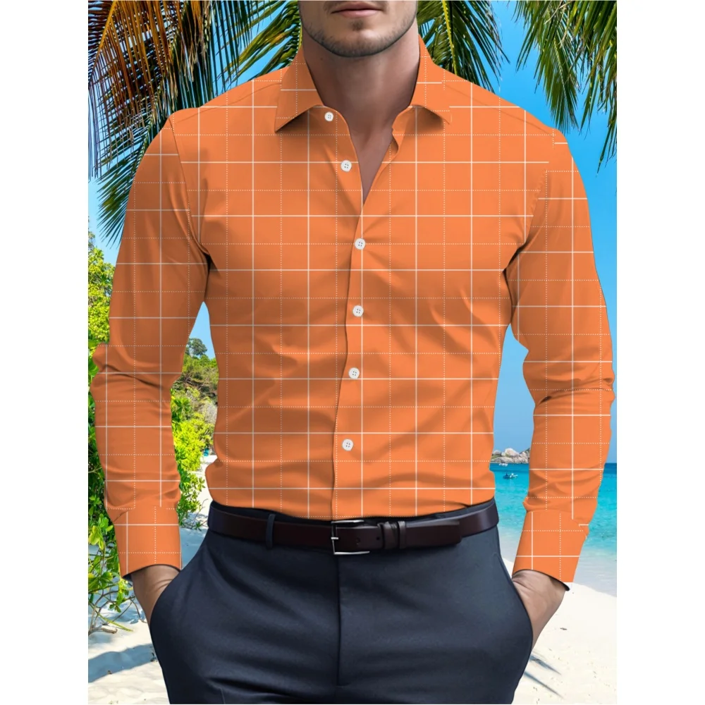 

Men's Classic Retro Plaid Printed Shirt Spring Casual Breathable Lapel Button Long-Sleeved Shirt Long Sleeve Shirt Comfortable