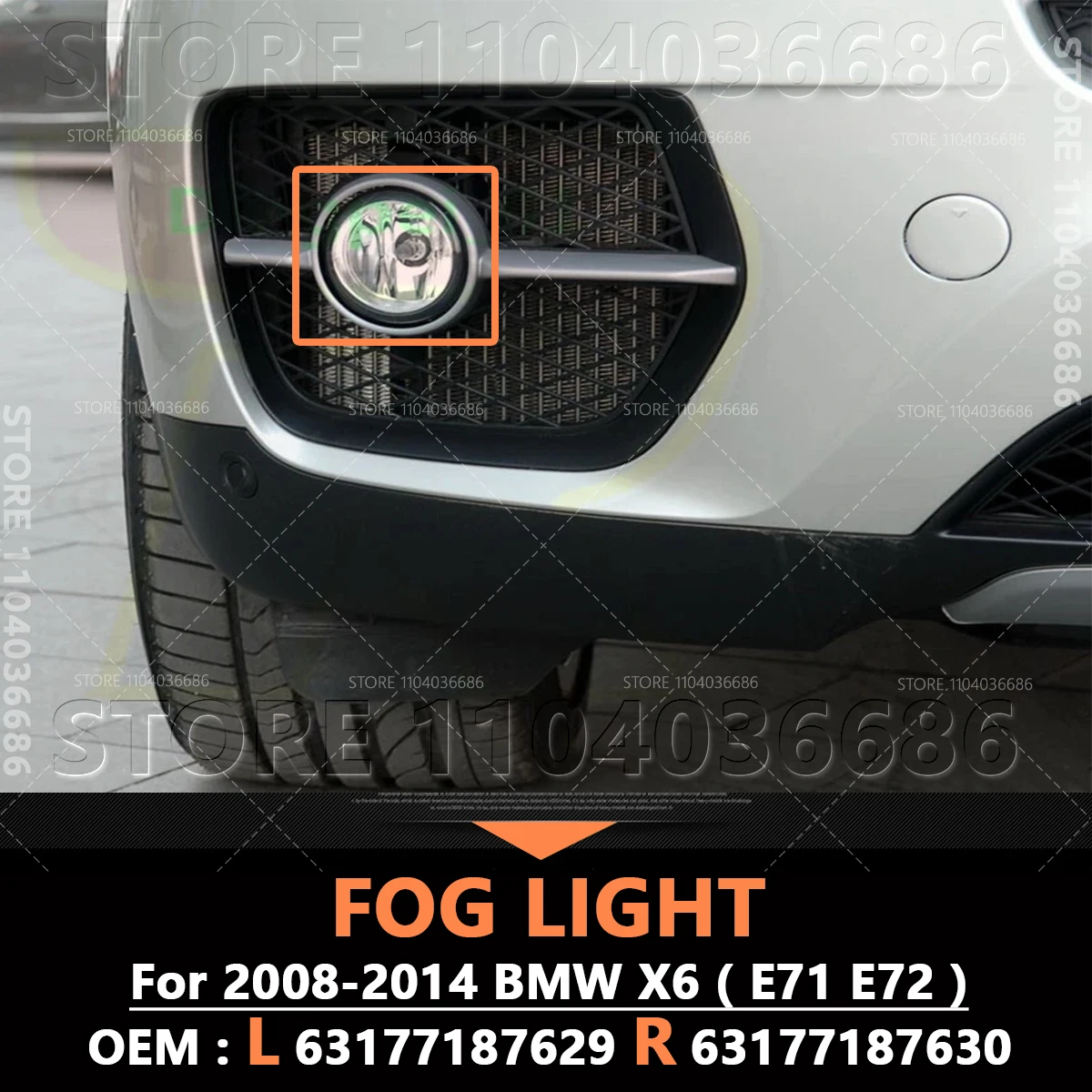 

For 2008-2014 BMW X6 (E71 E72) Front Bumper Fog Light Lamp (No Bulb) 63177187629 63177187630