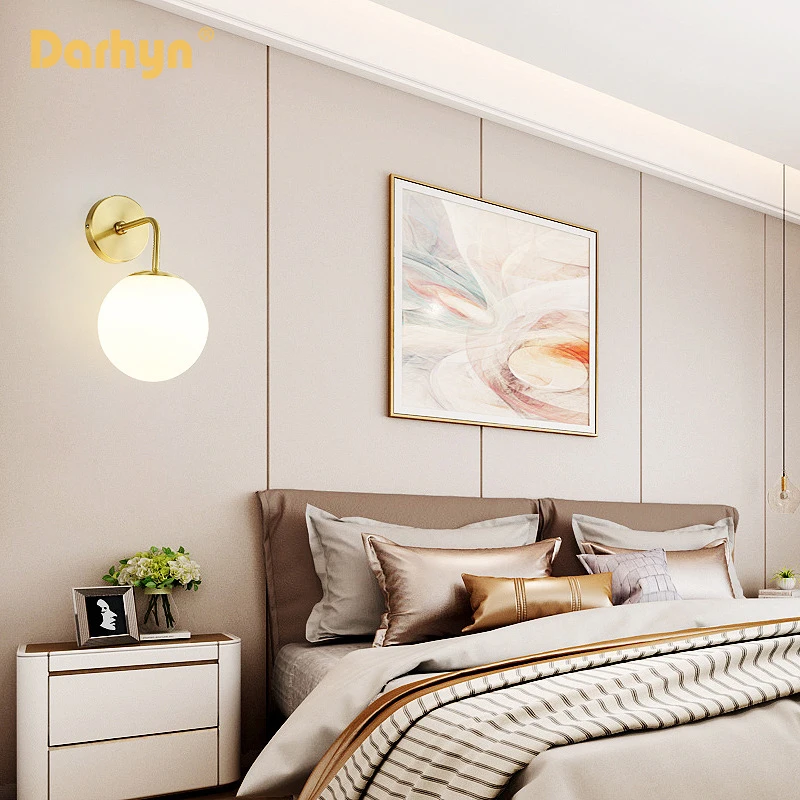 Nordic Wall lamp Golden Wall Lights With Milky Special Glass Round Ball For Home Indoor Decor Bedroom Bedside Wall Lights