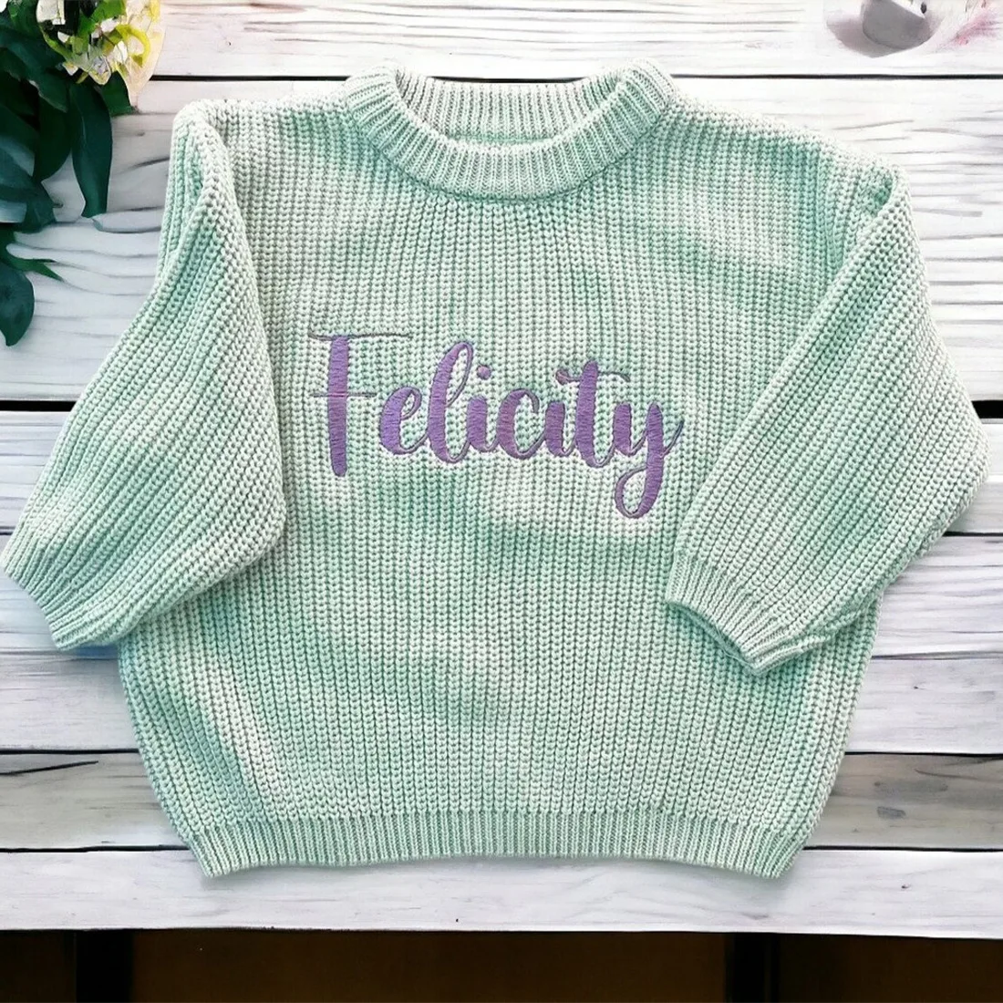 Personalized Embroidered Baby and Toddler Sweater, Oversized Chunky Kids Sweater, Baby Name Announcement, Baby Shower Gift