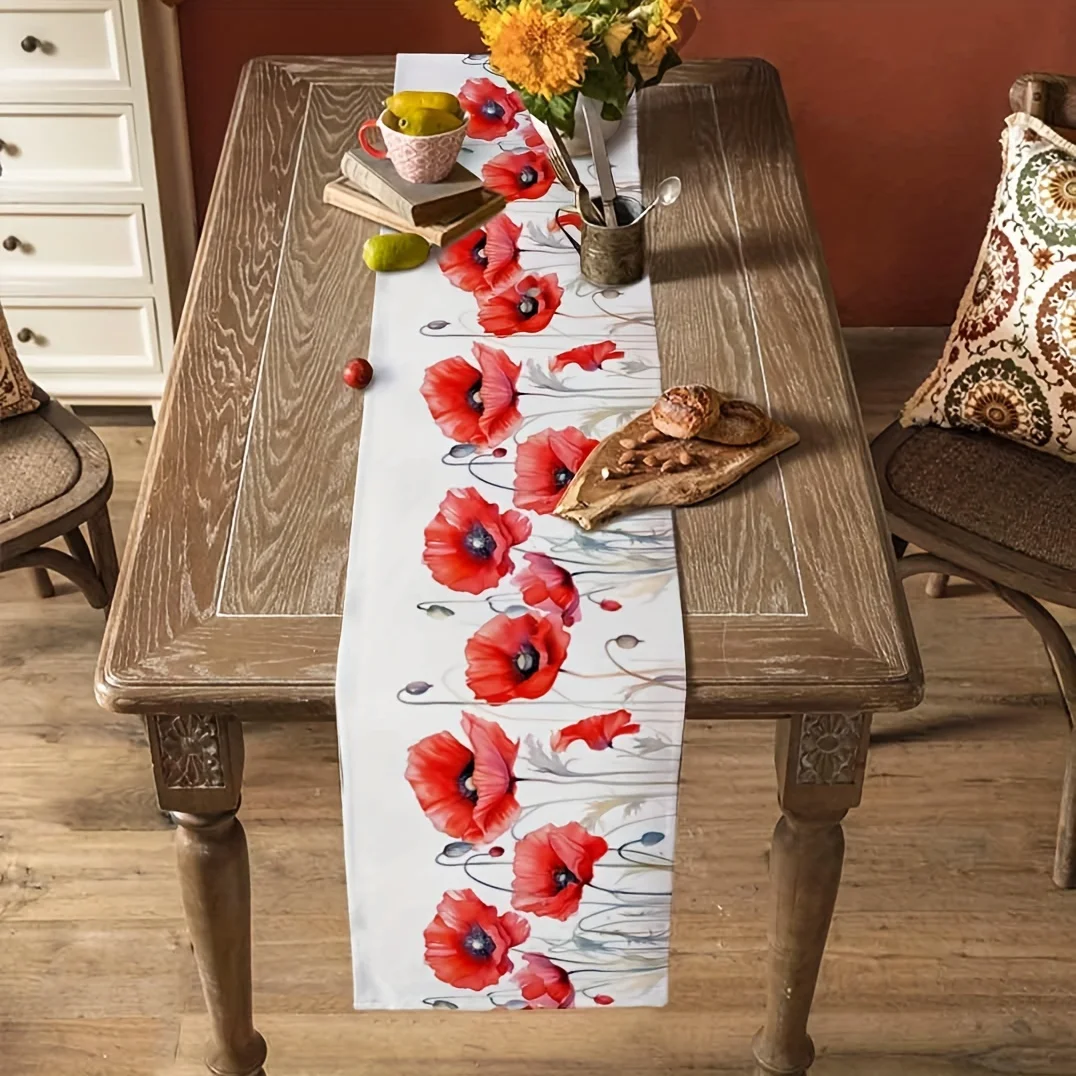 VIKAMA Poppy Floral Tablecloth Perfect for Family Gatherings Afternoon Tea Parties and Restaurant Decor