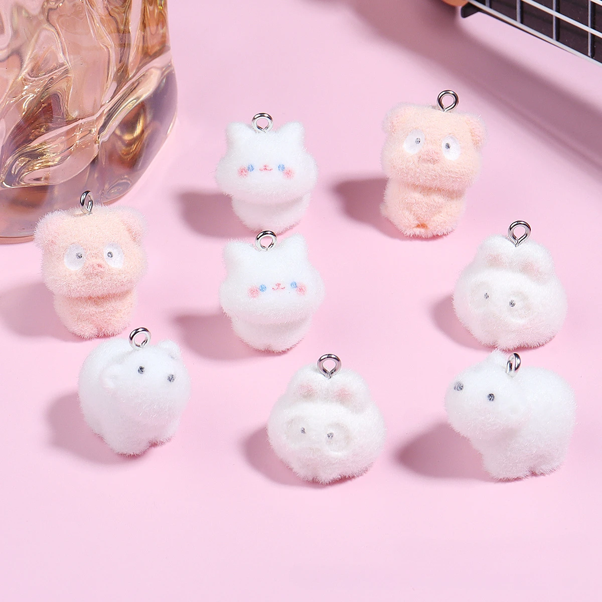 20PCS 3D Resin Flocking Cute animal Charm Mini Plush Doll Pendant for Necklace Keychain Making DIY Jewelry Accessories Wholesale