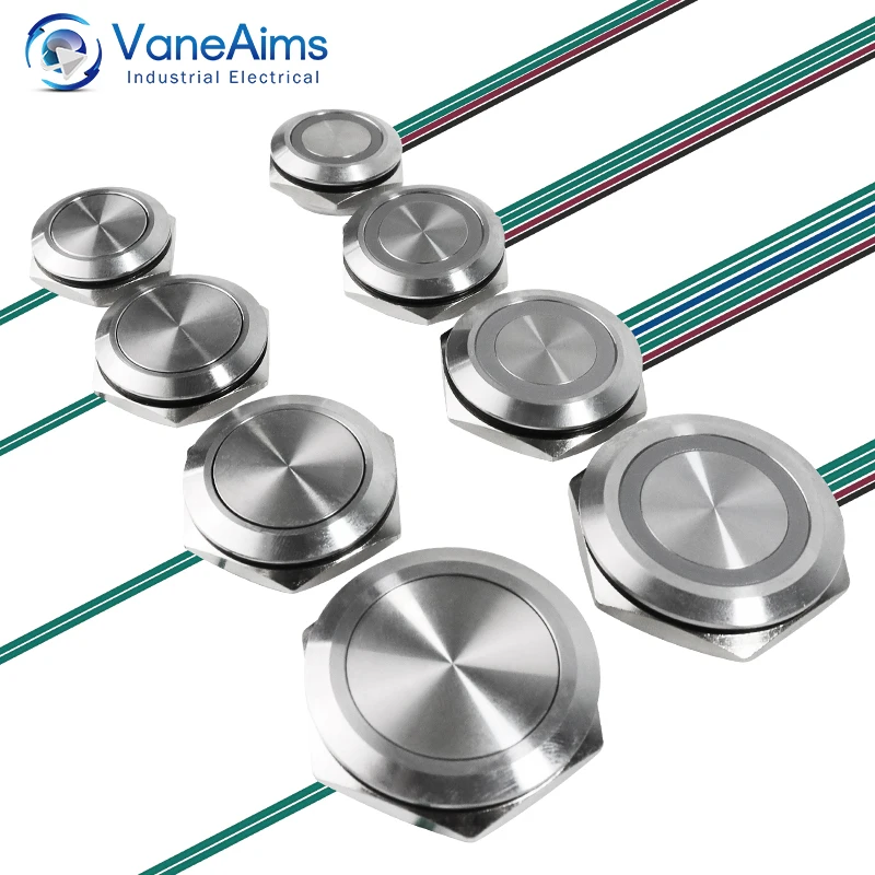 19/22/25/30mm Ultra krótki włącznik światła LED 3V 6V 12V 24V 220V Chwilowy samoresetujący wodoodporny metalowy przełącznik przyciskowy z przewodem