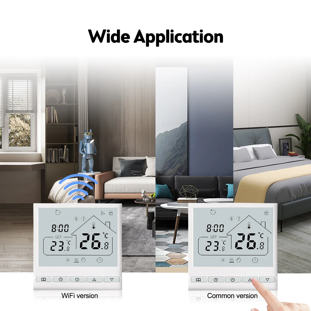 WiFi Smart Thermostat 5+2 Programmable 3A Water Heating Tuya Voice Control Thermostat DIY Install LCD Display Smart Temperature