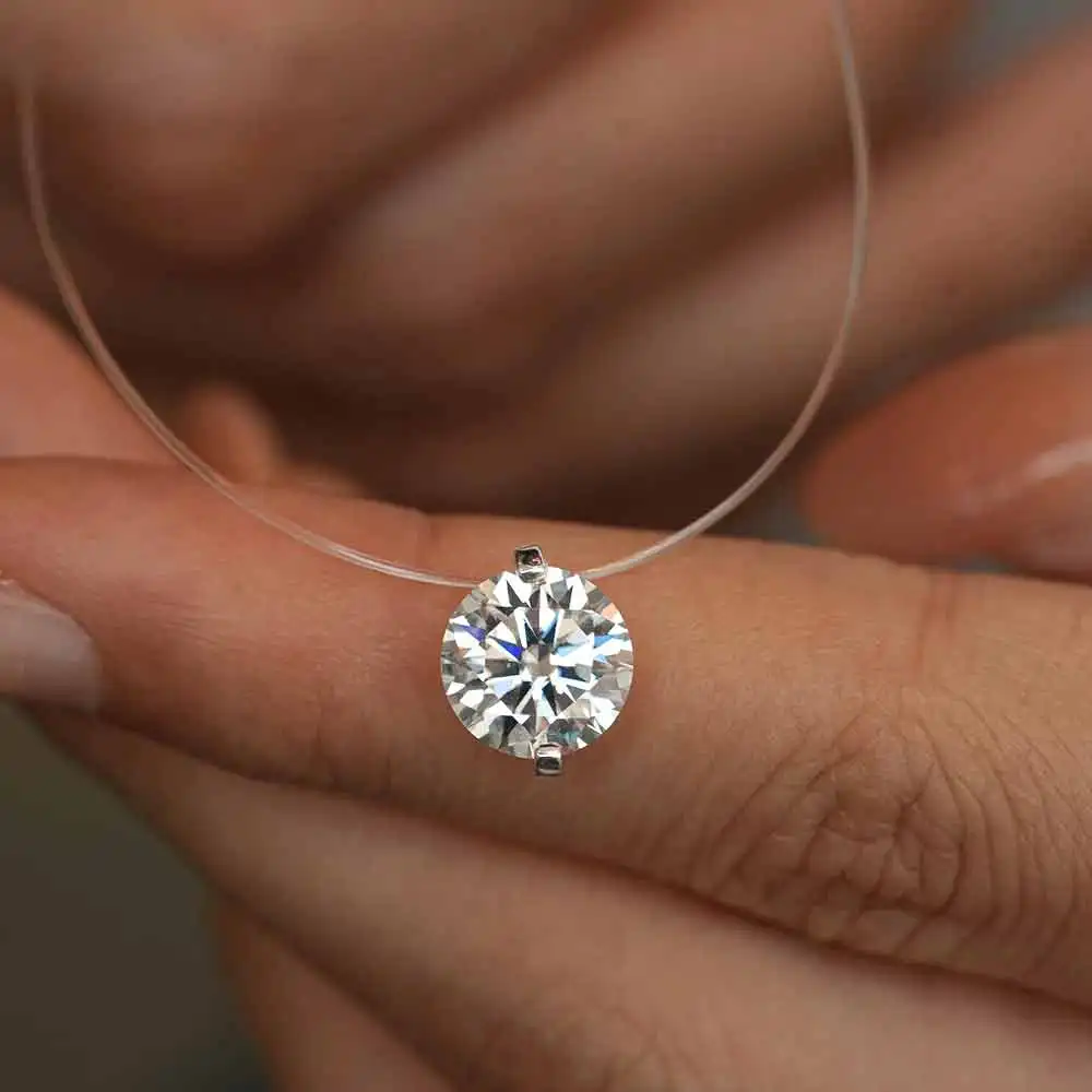 Certified D VVS1 0.5-5CT Moissanite Pendant Necklace for Women Diamond Transparent Fishing Line Chain Party Jewelry S925 Silver