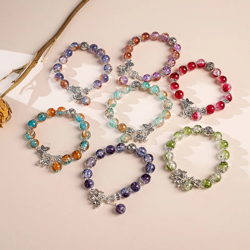Fashion Ice crack Gradient Beaded Bracelet for Women Vintage Handmade Butterfly Elephant Bracelet Valentine\'s Jewelry Gifts