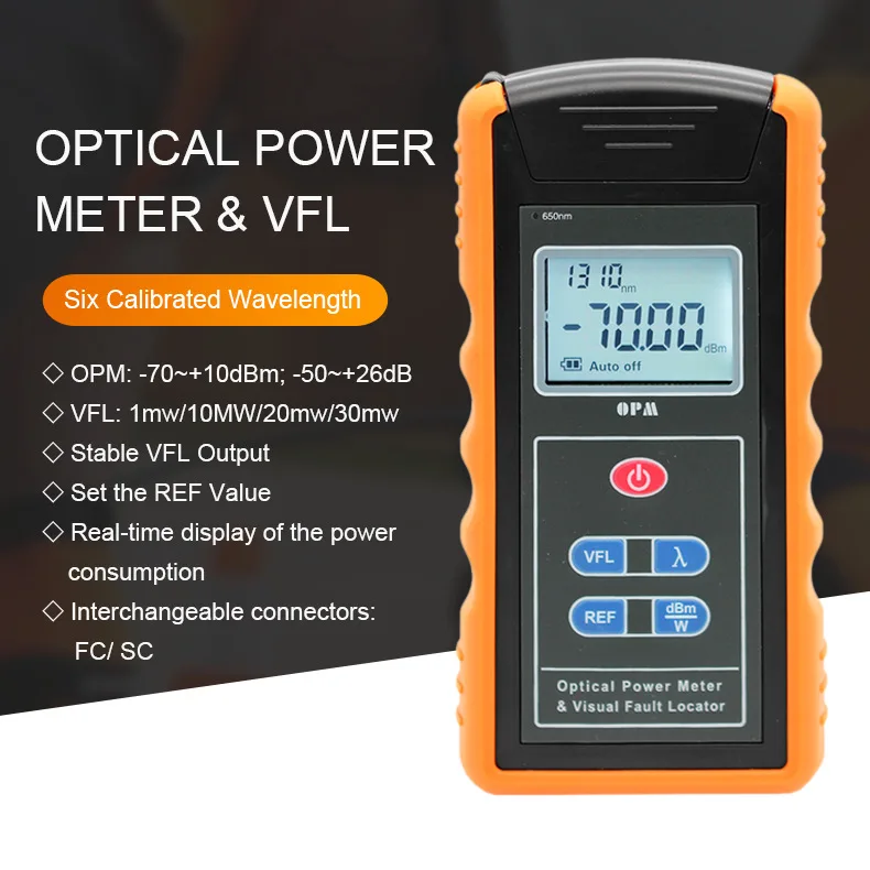 

2 in1 fuctions TM203N-A-V10 FC SC VFL Power Meter 10mw VFL 650nm &OPM Optical Power Meter 6 wavelength -70~+10dBm -50～+26dBm