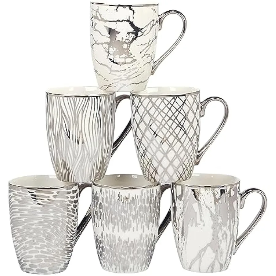 Certified International Matrix Silver Plated Tapered 16 oz. Mugs Set of 6 Assorted Designs Multicolor