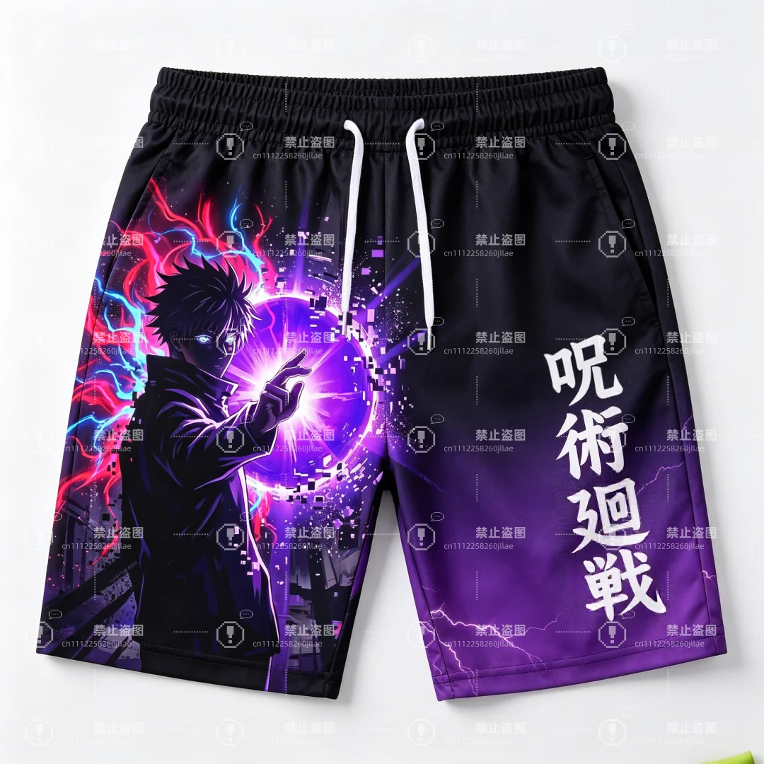 2026 New Anime Jujutsu Kaisen Megumi Fushiguro Shorts Men Casual Streetwear Loose Beach Short Pants Sports Gym Breathable Kids