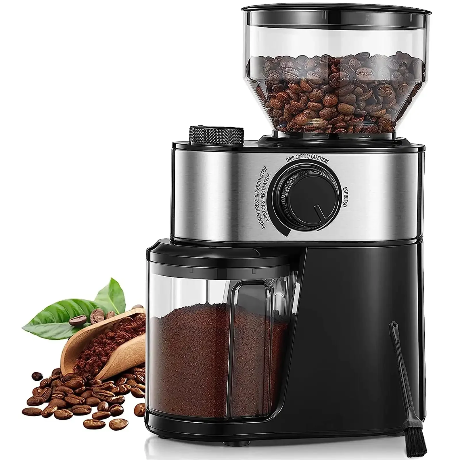 Coffee Grinder with Large,2-14 Cup Stainless Steel Electric,18 Precise Custom Grind Settings,Uniform Ground Coffee,Easy to Clean