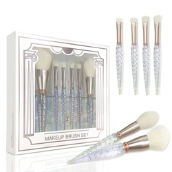 Mermaid Glitter Shinny Crystal 6PCS Makeup Brush Set Cosmetic Beauty Powder Brush Concealer Eye Shadow Complete Makeup Tool Kit