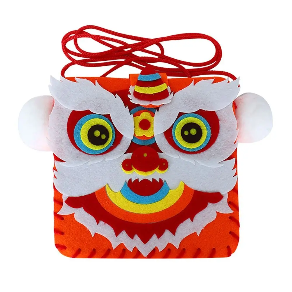 Chinese Style Lion Purse Free Cropping Material Package Handmade DIY Lucky Bag Educational Toys Gifts New Year Bag