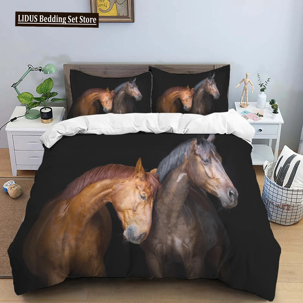 

Horses HD Print Bedding Set，double Bed，Boys Bed Duvet Covers Pillowcases Comforter Bedding Set Teens King Size Bedding Set