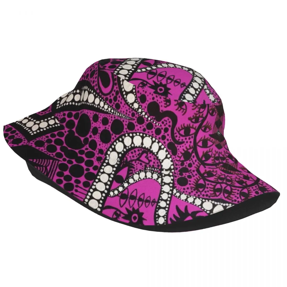 Unique Yayoi Kusama Bucket Hat Unisex Outdoor Sport Violet Polka Fisherman Hat Summer Beach Vacation Getaway Headwear Boonie Hat