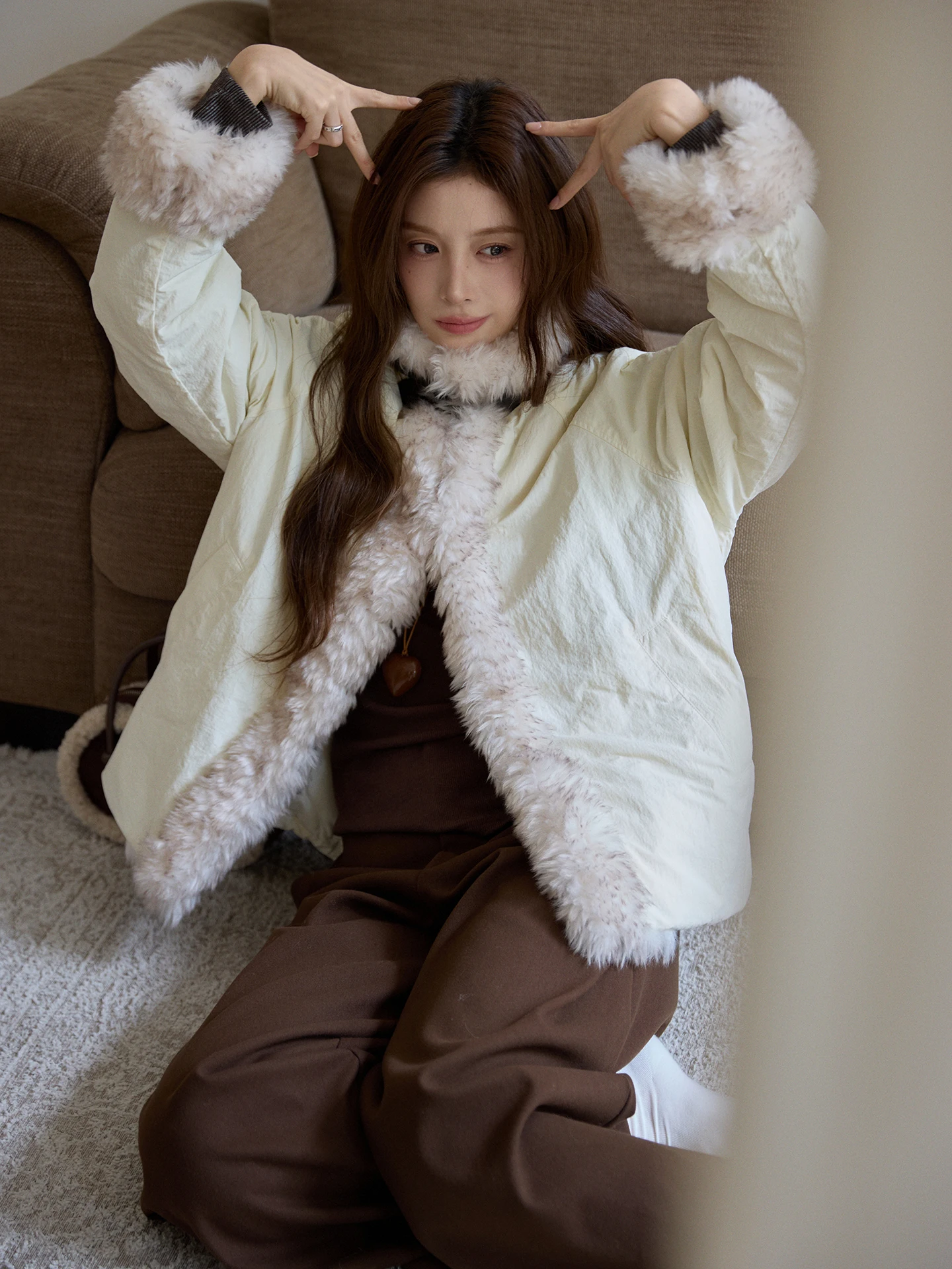 

Chaocha Home Women's Thiened Long Sve Cotton Jaet Coat with Fur Collar Casual Sle Spring Autumn Warm Outerwear