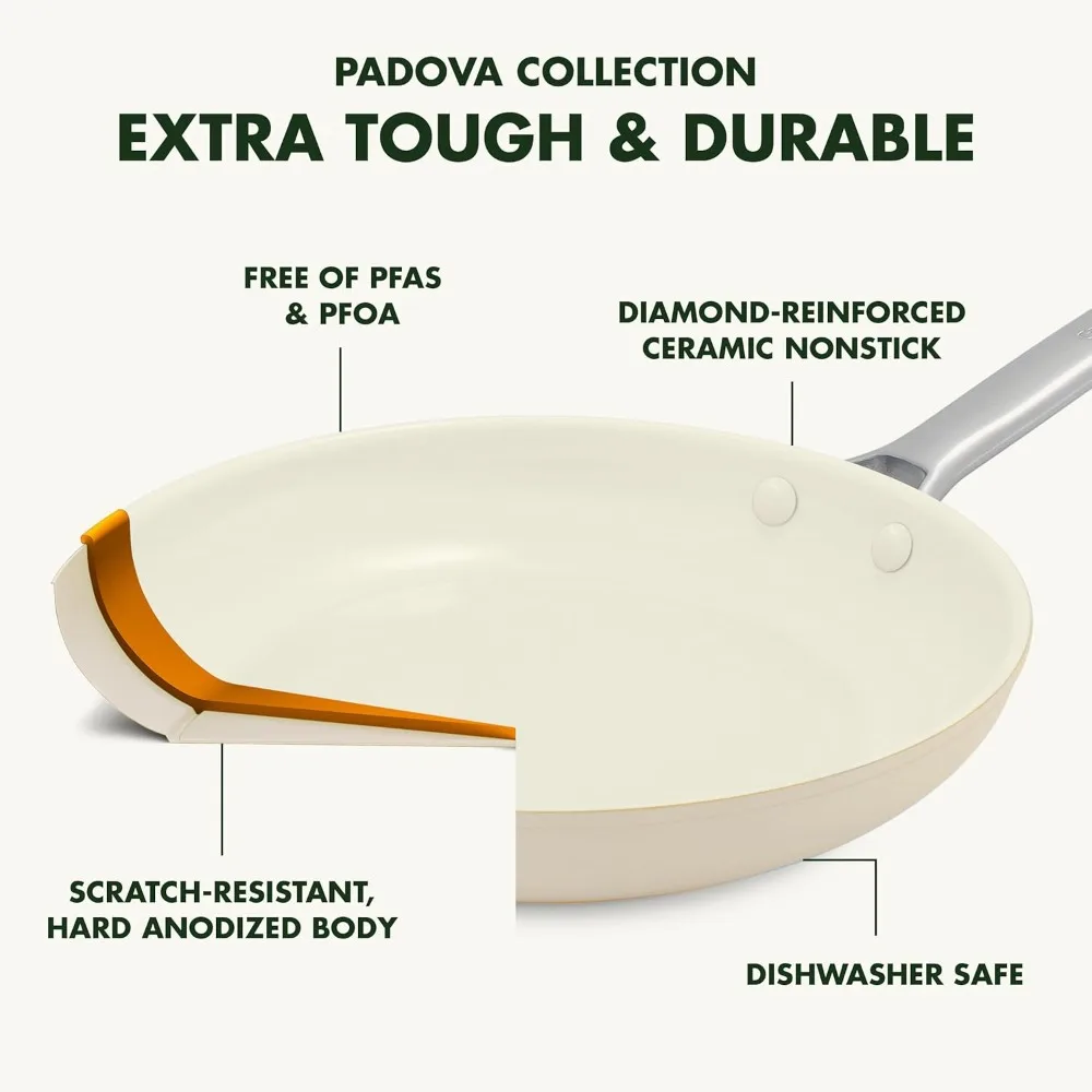 Padova Hard Anodized Healthy Ceramic Nonstick 17 Piece Cookware Set, PFAS-Free, Induction, Dishwasher Safe, Oven Safe, Taupe