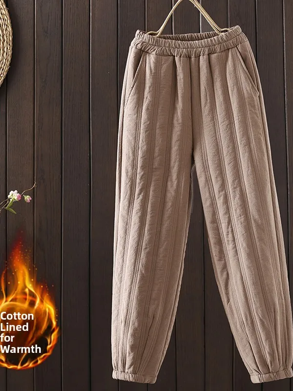 Winter verdikte katoenen broek dames losse geborduurde hoge taille wortelbroek kleine voetbroek katoenen broek artistieke Sle