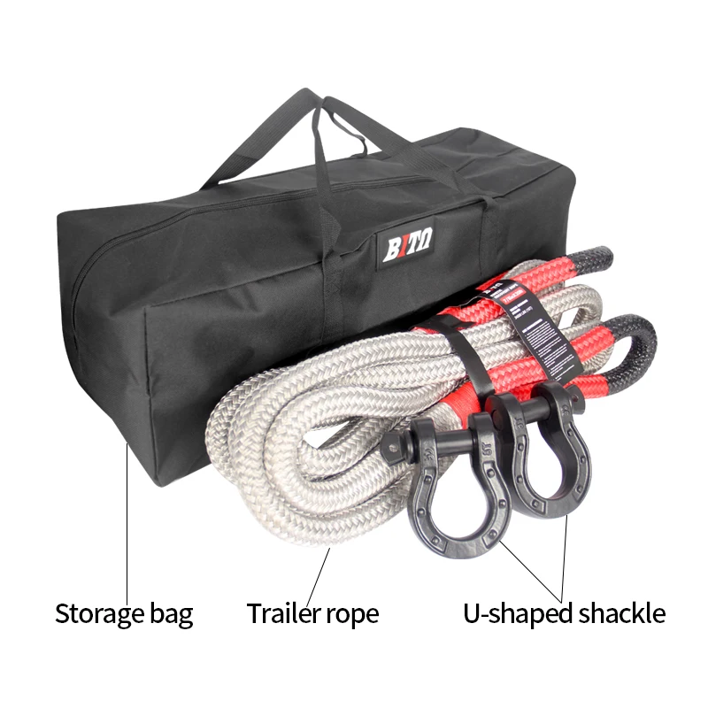 Car Outdoor Off-road 6m 33000lbs Trailer Tow Rope kit Emergency Rescue Rope Thicker Car Nylon Pulling Rope with two shackle hook