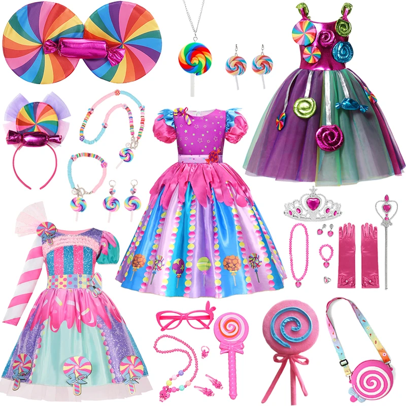 

Carnival Candy Dress Cosplay Costumes for Girls 2024 Princess Candy Dress Girls Costume Rainbow Purim Birthday Party Clothings