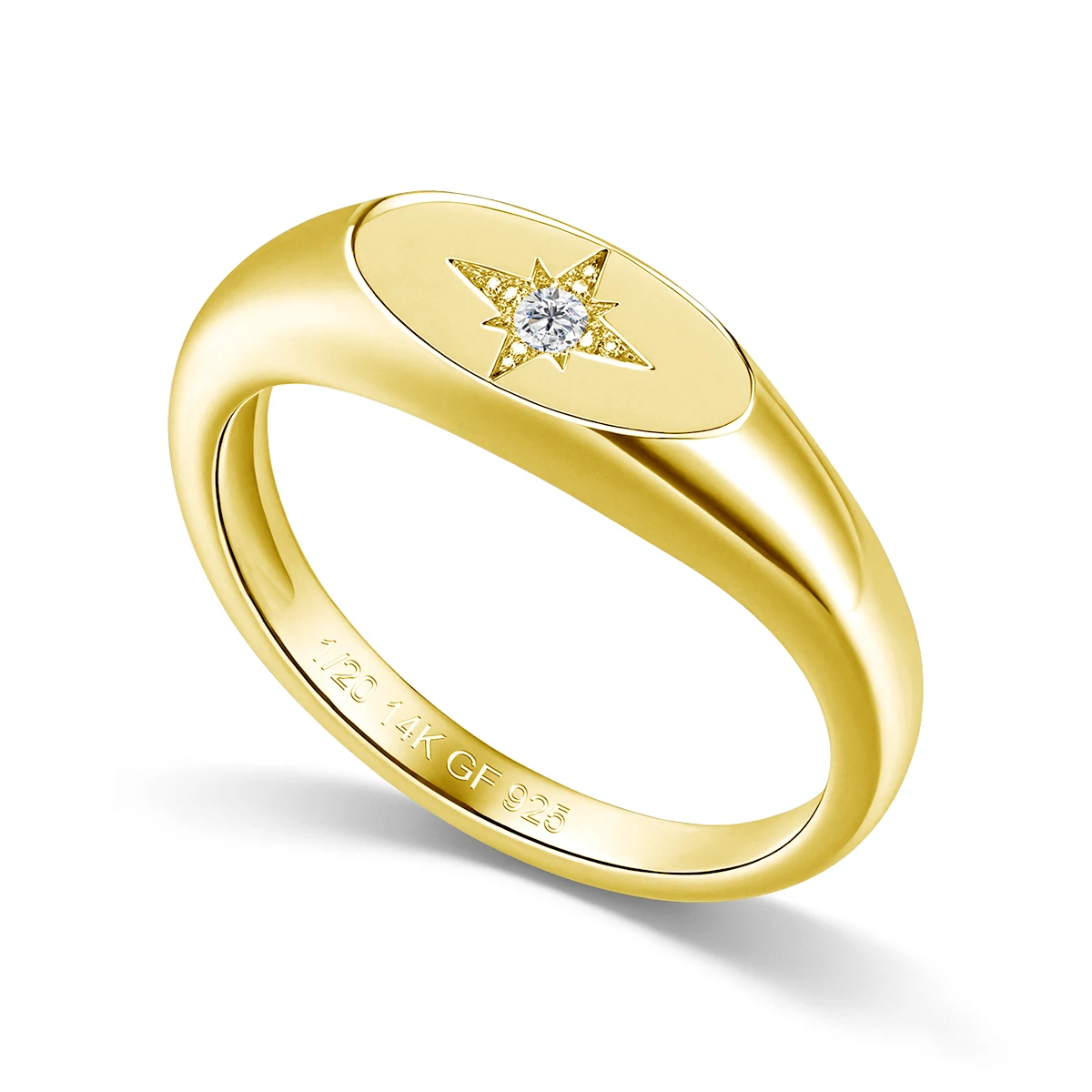 14K Gold Filled Signet Rings for Men Women High Polished Starburst Moissanite Ring Waterproof Fine Jewelry Diamond Tester Passed