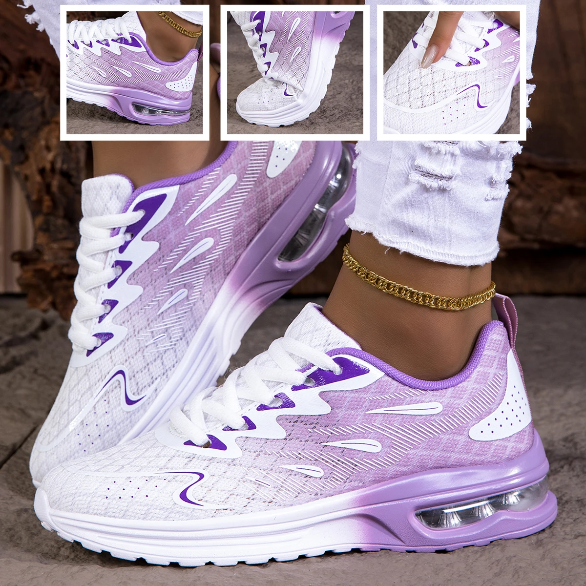 

Sneaker Women Walking Shoes Womens Fashion Air Cushion Mesh Breathable Tennis Sport Shoes Air cushion sole Gradient shoe upper