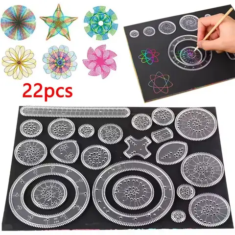 Bilashmart 22pcs Spirograph Drawing Toys Set Geometric Ruler Mathematical Roulette Drawing Tools Learning Painting Puzzle Toys Art Tool