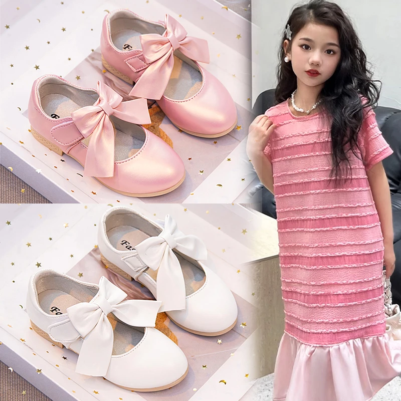 

Girls Princess Leather Shoes Shallow Bowknot Candy Color Fashion Sweet Girl's Mary Janes Shoes Light Non-slip Kids Ballet Flats
