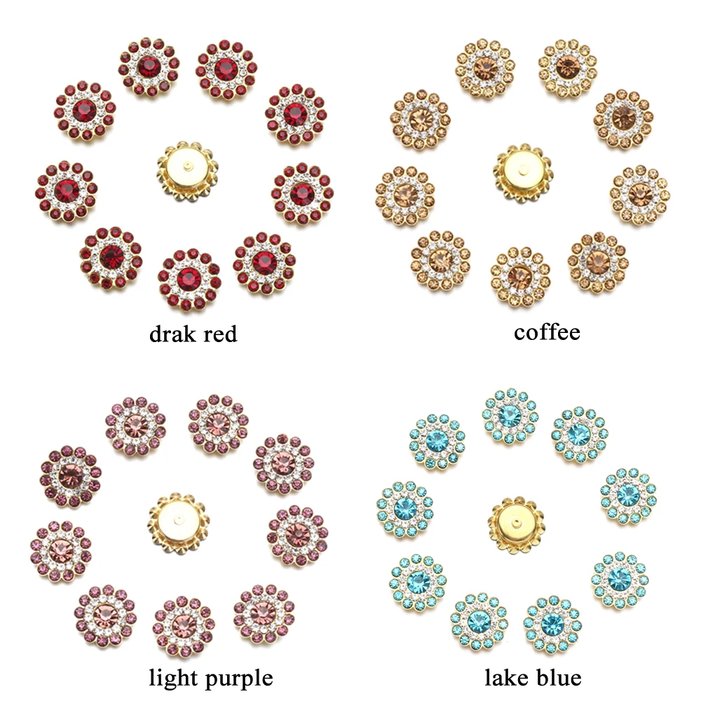 10PCS 14mm DIY 반짝 이는 꽃 모양의 라인 석 단추 의류 장식 모자 액세서리 크리스탈 유리 돌