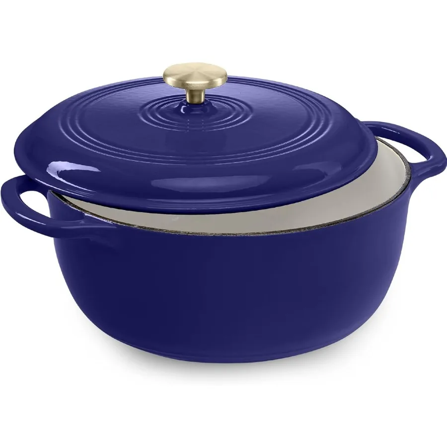 

7.5 Quart Enamel Cast-Iron Round Dutch Oven, Family Style Heavy-Duty Pre-Seasoned Cookware for Home, Kitchen, Dining Room, Oven