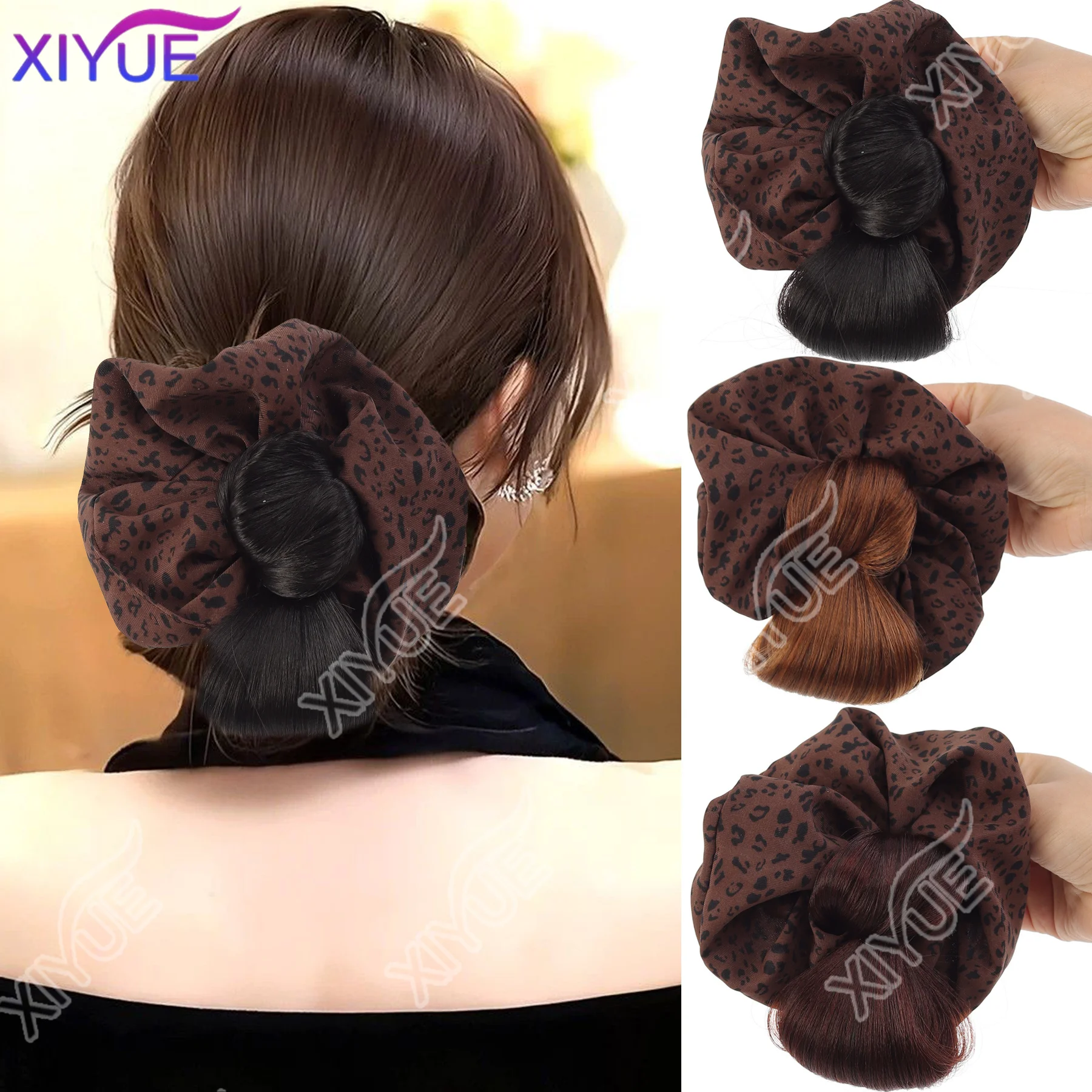 

Синтетический зажим для парика, женская сумка для парика с низкой завязкой, пушистая задняя часть головы, кольцо для парика с леопардовым принтом, захват, зажим для когтей, конский хвощ